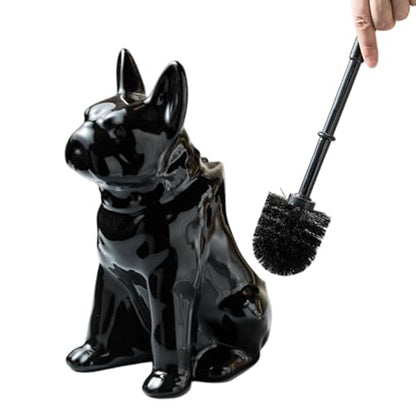 Comeon Ceramic Dog Black Toilet Brush and Holder Set with Plastic Handled - color: Black, size: Dog