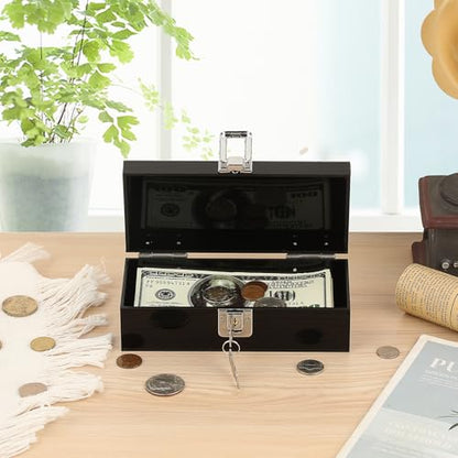 Acrylic Cash Box with Lock, Black Money Holder Organizer - color: Black, size: 7 x 3.1 x 2.3 Inch