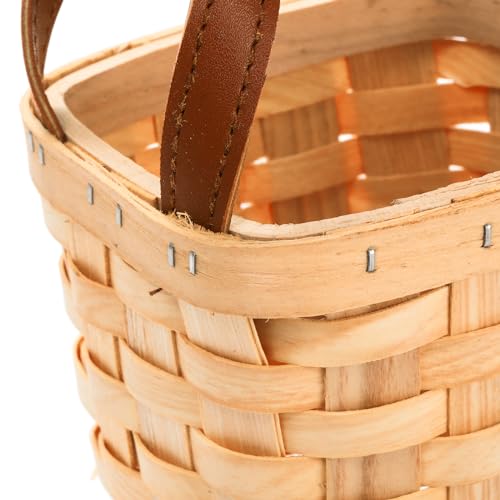 ZOOFOX 6 Pack Small Wicker Basket with Handle, 4" x 4.5" Woodchip Baskets for Gifts Empty, Rustic Style Basket Flower Girl Baskets for Wedding Home Party Decor Easter Gift Packing