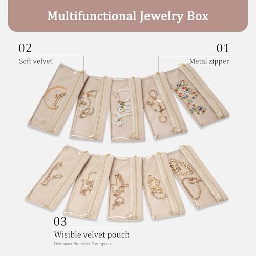 KarSyon Jewelry Travel Pouch Case 10 Velvet Zipper Pouches Clear Design - color: 10PCS Beige, size: Large