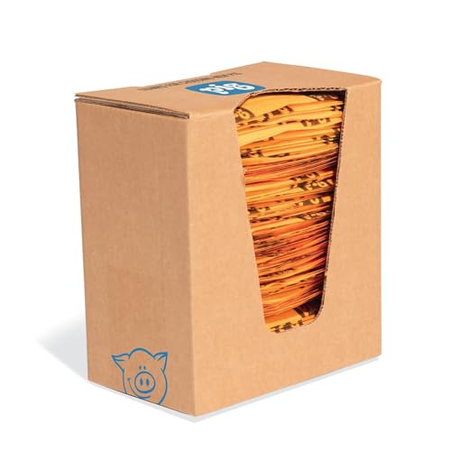 PIG Spill Alert Absorbent Pads in Dispenser Box | Pocket Spill Multipurpose Absorbent Pad | 5" W x 8" L | Absorbs up to 14.47 oz. per pad | 200 Pads per Box | High-Vis Orange | PM50840 - style: 200 pads