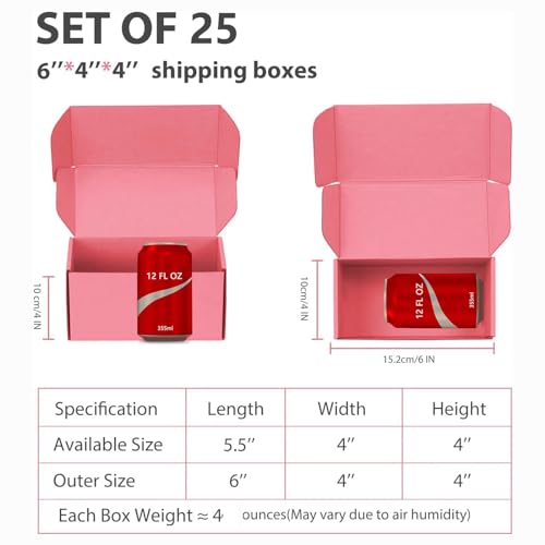 6x4x4 inch Pink Shipping Boxes for Small Business- Set of 25 - color: Pink, size: 6x4x4