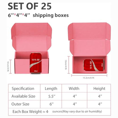 6x4x4 inch Pink Shipping Boxes for Small Business- Set of 25 - color: Pink, size: 6x4x4