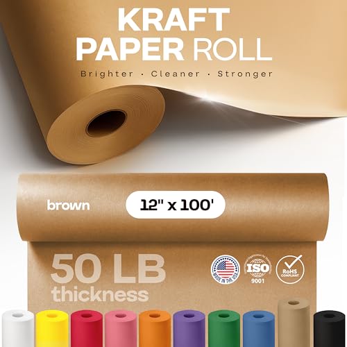 12" x 1200" (100 feet) Brown Kraft Paper Roll - USA-Made Quality Craft Paper for Gift Wrapping, Kids' Arts & Crafts, School Projects - 100% Recycled Natural Material 50lb Thickness by IDL Packaging - color: Brown, size: 12"x100' (#50 thick)
