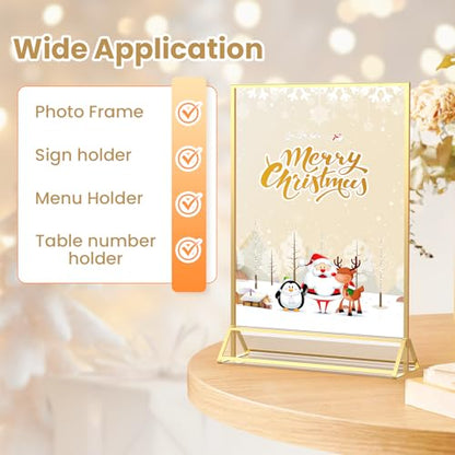Acrylic Sign Holder 8.5X11 Gold Frames Double-Sided Picture Frame