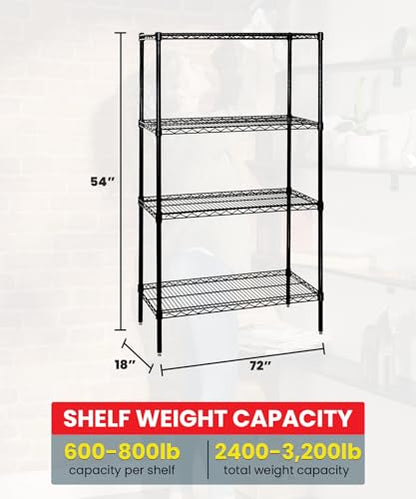 Quantum Storage Systems WR54-1872BK Starter Kit Wire Shelves Black Epoxy 4 Shelves 54" H x 72" W x 18" D - color: Black Epoxy, size: 54H x 72W x 18D