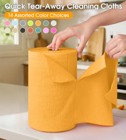 KitchLife Microfiber Cleaning Cloth Roll, 200 Pack - Tear-Away Microfiber Paper Towels, Lint-Free, Reusable, Washable for Kitchen, Car, Dishes, and Sensitive Surfaces (Tangerine Yellow) - color: Tangerine Yellow, size: 100 Pack x 2