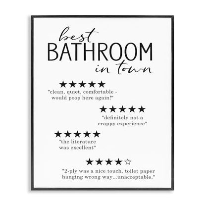 Stupell Industries 'Best Bathroom Five Star Reviews Funny Bath Phrases', Framed Giclee Art, Black, 16 x 20 Inches, Easy to Hang and Sturdy, Made in USA, by Lettered and Lined - color: Bathroom Humor Reviews, size: 20"L x 16"W