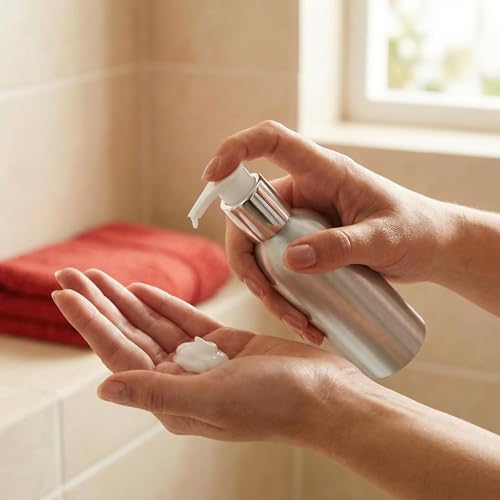 2 Pcs 120ml 4oz Aluminum Lotion Pump Bottle Soap Dispenser with White Pump Cream Pump Bottle Cosmetic Container Toiletries Bottle Vial Jar for Liquid Hand Soap Shampoo Essential Oil(Silver)