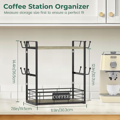 EsLuker.ly Coffee Mug Cup Holder Tree Bar Station Organizer, 2 Tier Grey Oak - color: Grey Oak + Black