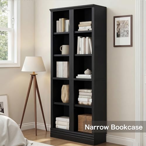 5-Tier Narrow Bookshelf, Adjustable Shelves, 72.5" - color: Black