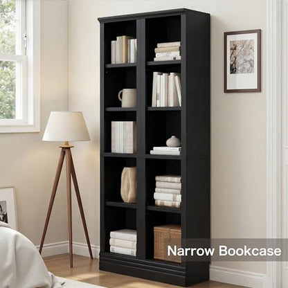 5-Tier Narrow Bookshelf, Adjustable Shelves, 72.5" - color: Black