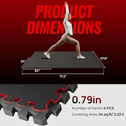 SUPERJARE 0.79'' Extra-Thick 6 Pcs 24 Sq Ft Exercise Equipment Mats - color: Black, size: 6 Tiles (24 Sq Ft)