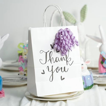 AIMUDI Lilac Curly Bows: 4" Self-Adhesive Gift Bows, 6 Count, Polyester Fabric, Perfect for Weddings, Baby Showers, Special Occasions - color: Purple Light