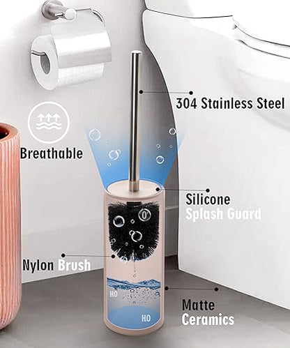 Matt Pink Ceramic Toilet Brush and Holder Set - color: Matt Pink, size: Set/1