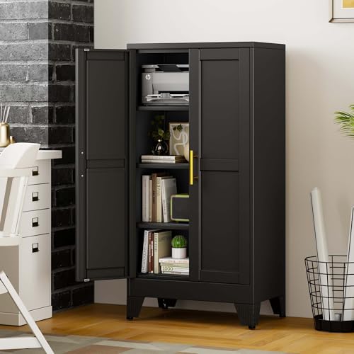pozdeg 47.24" Black Steel Tall Garage Storage Cabinet - color: Black, size: 11.81"D x 23.62"W x 47.24"H