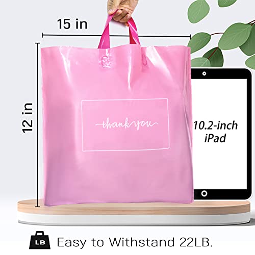 Thank You Shopping Bags - Soft Loop Handles Pink 50Pcs 12x15In - color: Pink, style: 12x15 in