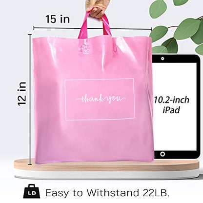 Thank You Shopping Bags - Soft Loop Handles Pink 50Pcs 12x15In - color: Pink, style: 12x15 in