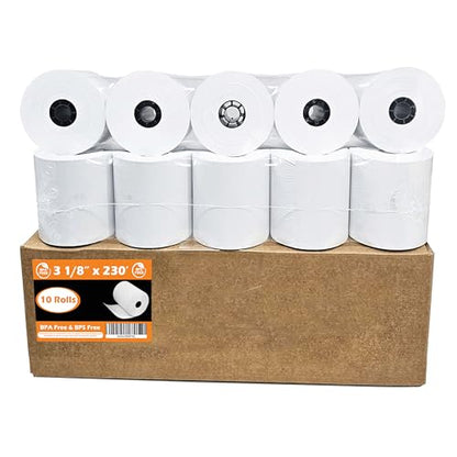 BPS Free & BPA Free Thermal Paper (10 Rolls) 3 1/8 x 230 Receipt Rolls fits all Clover POS Cash Register Printers, Star Micronics SCP700 TSP100 TSP300 TSP400 from BuyRegisterRolls - size: Pack of 10, style: BPS Free Thermal