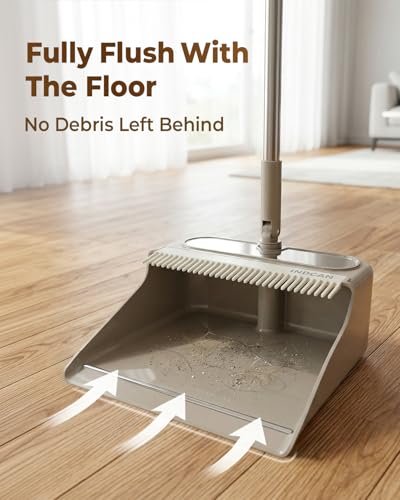 Broom and Dustpan Set with 52" Adjustable Long Handle, (Santra Lite) - color: Sandstone Beige