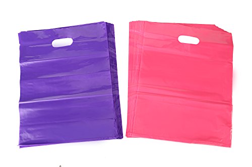 Kivvo 200 Merchandise Plastic Bags 12x15, Pink and Purple Cute Retail Shopping Bags with Die Cut Handle