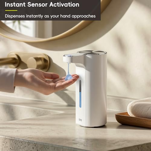 EKO Aroma Pro 13.5 fl oz Touchless Automatic Liquid Soap Dispenser, Rechargeable Electric Hand & Dish Soap Dispenser for Bathroom and Kitchen, IPX7 Waterproof, Adjustable Volume Control (White) - color: White, size: 13.5 oz