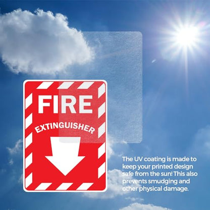(2 Pack) Fire Extinguisher with Arrow OSHA ANSI Sign 5 Inch X 3.5 Inch Vinyl Label Decal Sticker Weather Resistant, UV Protected for Workplace, Business, and Construction Site, Made in the USA