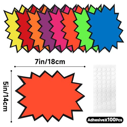 joycraft Starburst Signs, Fluorescent Garage Sale Signs with Adhesive Dots - color: 8 Colors + Black Border