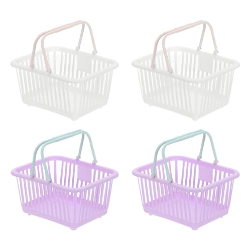PATIKIL 4PCS Mini Shopping Basket, Small Plastic Basket Mini Storage Basket Grocery Tiny with Handles Organizer Filtered Water for Organizing Toys Eggs Fruits Snacks,White Purple - color: White Purple