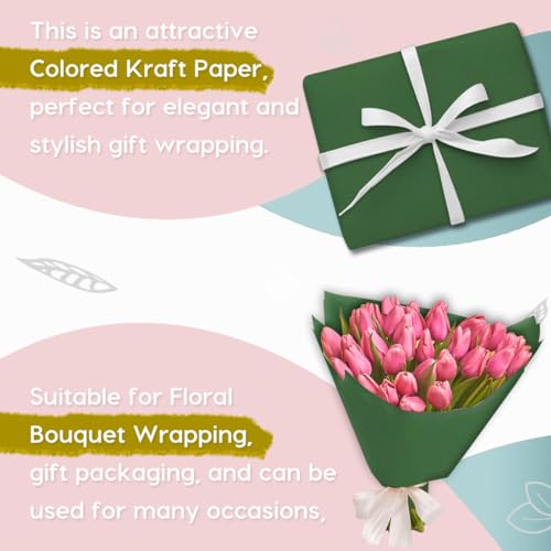 PerkHomy 36" x 1,440" (120') Dark Green Kraft Paper Roll for Craft Bulletin Board Paper Art Table Covering Crafting Gift Wrapping Bouquet Packing Parcel 80GSM 55LB (Dark Green, 36" x 120') - color: Dark Green, size: 36" Width x 120' Length