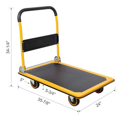 Heavy Duty Foldable Push Cart Dolly – 660 lb Load Capacity, Smooth Swivel Wheels, Textured Flatbed with Padded Handle for Easy Moving at Home, Garage, Office, or Warehouse