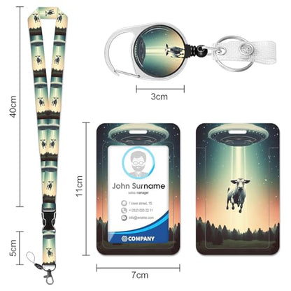 HAKUNEI UFO Cow Lanyards for ID Badges Cow Badge Reels Retractable Badge Clip Cute ID Clip ID Holder with Breakaway Lanyard - color: Ufo Cow