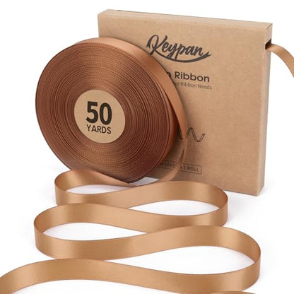 Keypan Brown Satin Ribbon, 5/8 Inch, 50 Yards - color: Brown, size: 5/8"