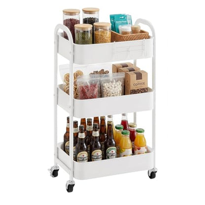 3-Tier Rolling Utility Cart with Caster Wheels,Easy Assembly, White - color: White, size: 3-Tier Standard Cart