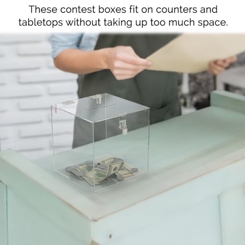 Acrylic Donation Box with Lock Clear Ballot Box 6" Locking Suggestion Fundraising Donation Bar School Voting Box Acrylic Countertop Piggy Bank Bin by Marketing Holders - size: 6"W x 6"D x 6"H