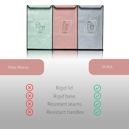 NYIKA - Recycling Organizer - Reusable Recycling Bags - Recycling Sorter - Trash Sorting Bins - 3 Compartment Recycle - Pack of 3 Bags with Lid