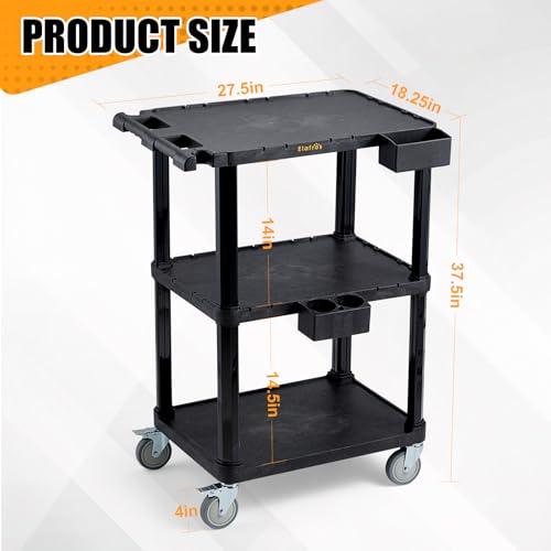 ELAFROS 3-Tier Heavy Duty Flat Top Rolling Utility Cart, 27.5 x 18.25 in
