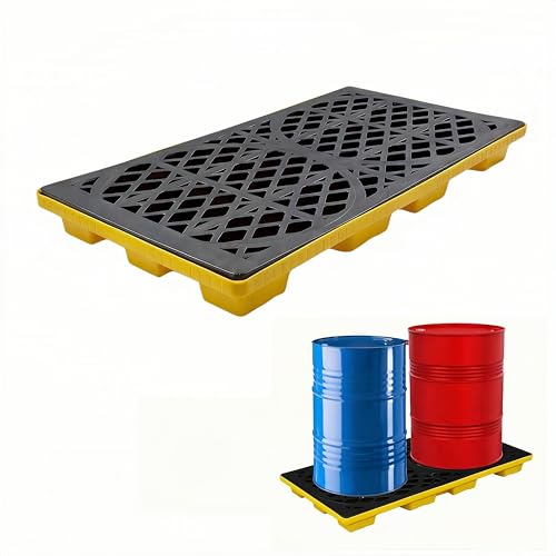 2-Drum Modular Spill Pallet, Stackable Leakproof Containment Tray