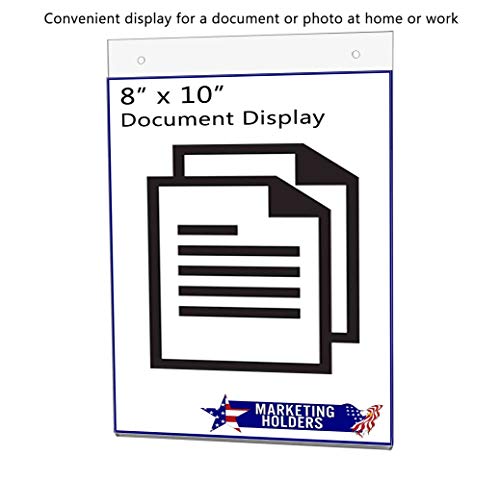 Wall Mount Sign Holder for 8" x 10" Notices and Hours of Operation in Stores and Professional Offices Clear Acrylic with 2 Pre Drilled Holes and Hanging Hardware by Marketing Holders - size: 8"W x 10"H