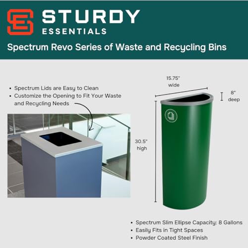 Cube 8 Gallon Spectrum Powder Coated Steel Recylcing Bin Used for Commercial Spaces, Offices, Hotels, Apartments (Green, Slot Opening - Paper) - color: Green, size: Slot Opening - Paper