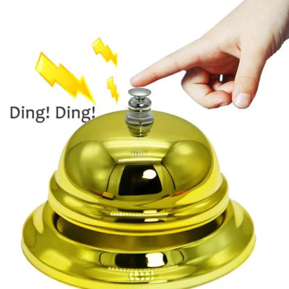 Call Bell Desk Service Ding Bell for Restaurant Hotel Room Kitchen Party Office Receptionist Elderly Teachers Chef Large Cute Bell Whole Golden,3.35 inch - color: Whole Golden