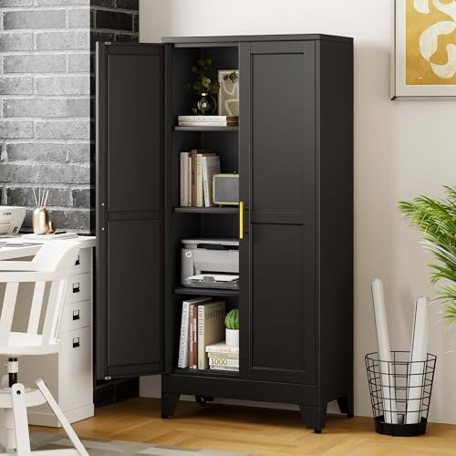 pozdeg 61" Black Steel Tall Garage Storage Cabinet - color: Black, size: 13.8"D x 27.56"W x 61"H