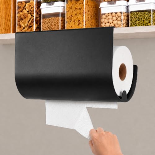 Aureo Covered Paper Towel Holder Under Cabinet, No Drill, Hooks Over Shelf - color: Black