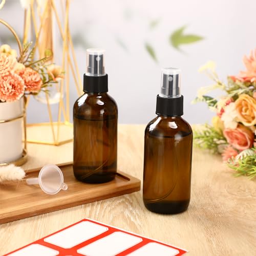 Fumete 2 Pack Glass Spray Bottles 4oz,Amber, Black Top - color: Amber, Black Top, style: Mist Bottle