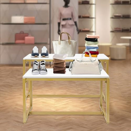 2-Piece Gold Metal Nesting Display Tables Shoe Handbag Retail Display Racks - color: Gold