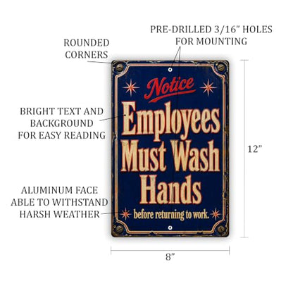 Employees Must Wash Hands Vintage Enamel Business Sign - style: Employees Must Wash Hands