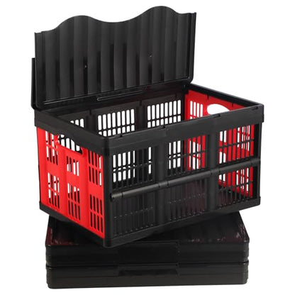 45L Collapsible Storage Bins with Lids, - color: 45L 3 PK (Black & Red)