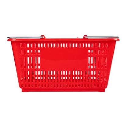 Restaurantware Plastic Shopping Basket, Red, with Steel Handles - style: Steel Handles
