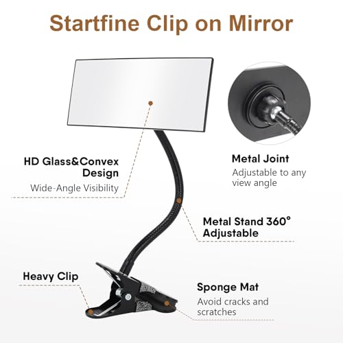 Clip On Security Mirror Stick-On Office Desk Mirror for Personal Safety Desk Rear View Monitor Computer Cubicle Cabinet Workstation Security Gooseneck (6.69"x2.95" 2 Brackets 1 Framed) - style: Black 2 Brackets with 1 Framed Mirror