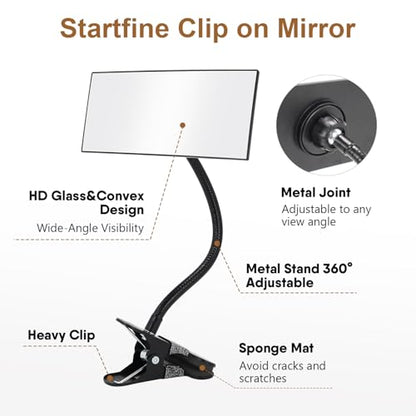 Clip On Security Mirror Stick-On Office Desk Mirror for Personal Safety Desk Rear View Monitor Computer Cubicle Cabinet Workstation Security Gooseneck (6.69"x2.95" 2 Brackets 1 Framed) - style: Black 2 Brackets with 1 Framed Mirror